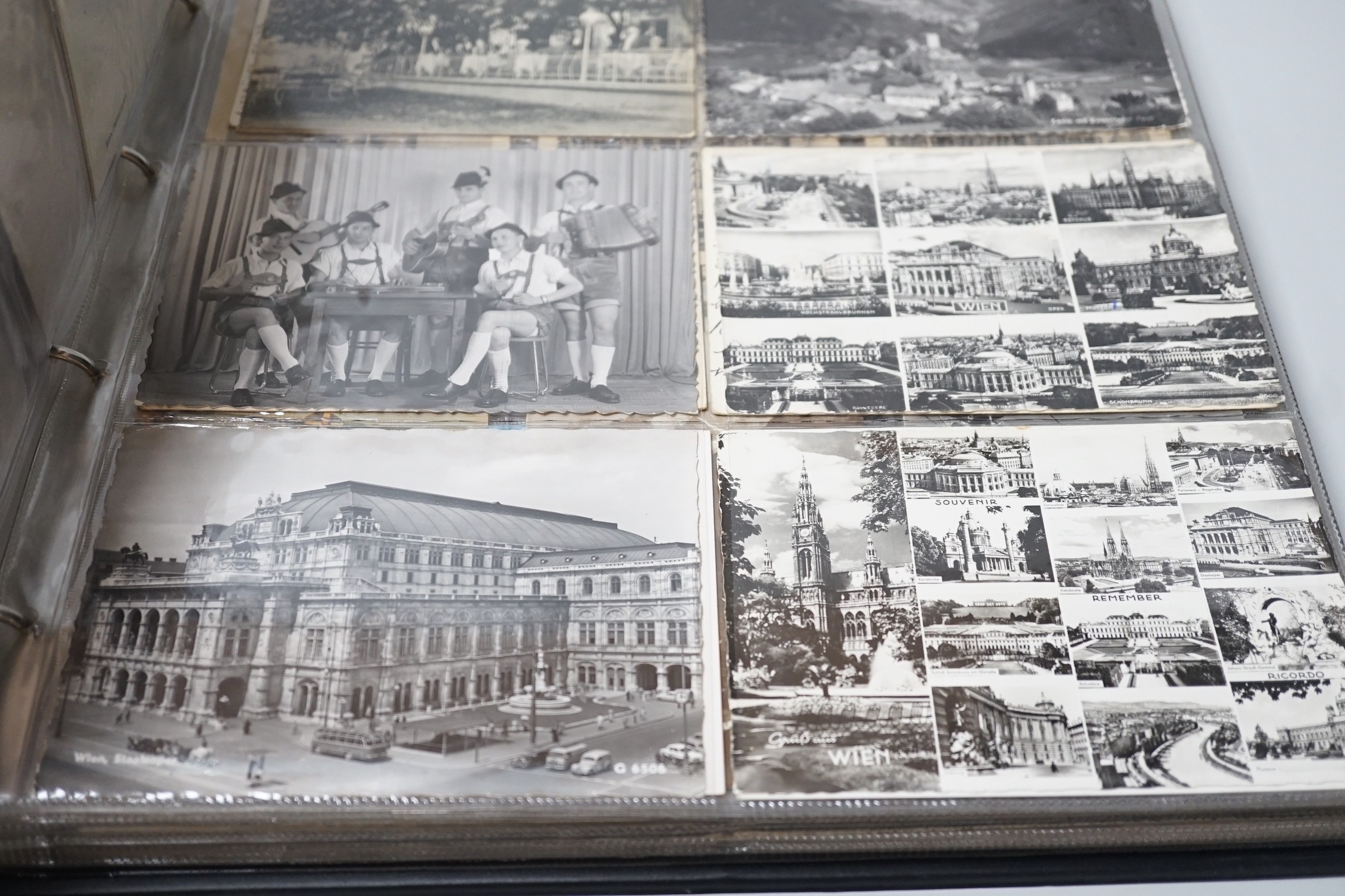Two post card albums, continental scenes - Egypt, Brussels, Malta, Ceylon, Holland etc.